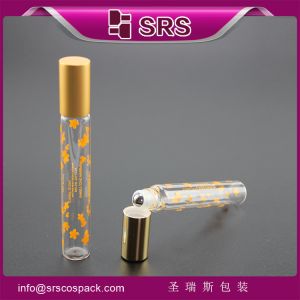SRS transparent with silk screen printing 10ml empty glass roll on bottle with shiny lid