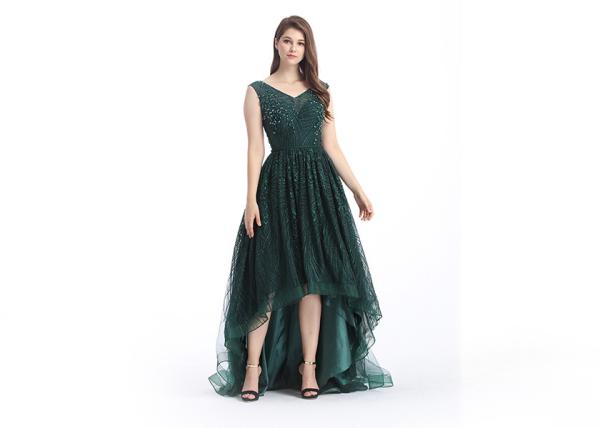 Green Custom Size Arabic Long Evening Dresses , Soft Handfeeling Arabic Lace Dresses