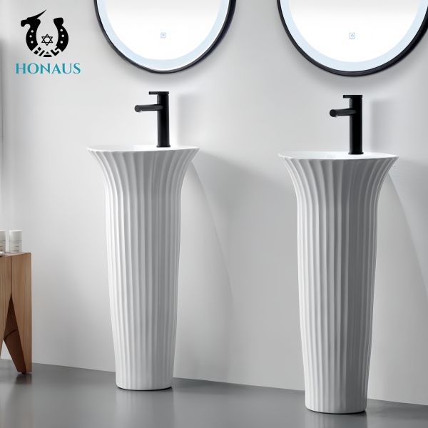 Luxury Bathroom Full Pedestal Wash Basin Floor Mounted Premium Ceramic One Piece