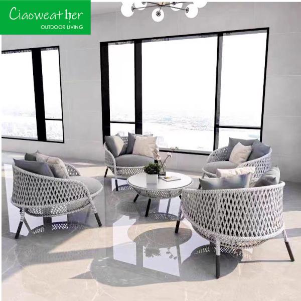 Rattan Fashion Rope Outdoor Furniture Chair Sofa with Customized Color and Cushion OutdoorFoam water-resistant Fabric