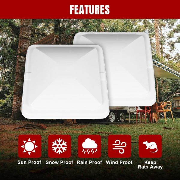 RV Roof Vent Cover Universal Fit PP Plastic Vent Lid with Hinge UV Resistant Weatherproof for Camper Travel Trailer Motorhome