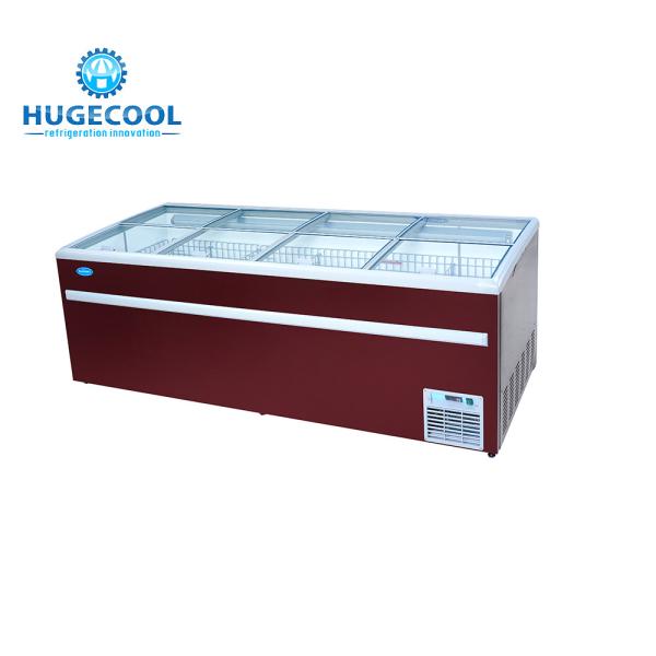 Glass Door Supermarket Island Freezer Unique Evaporator Coil Design