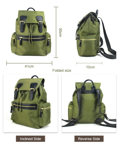 Soft Back Ladies Leather Backpack , Foldable Nylon Hiking Backpack For Women