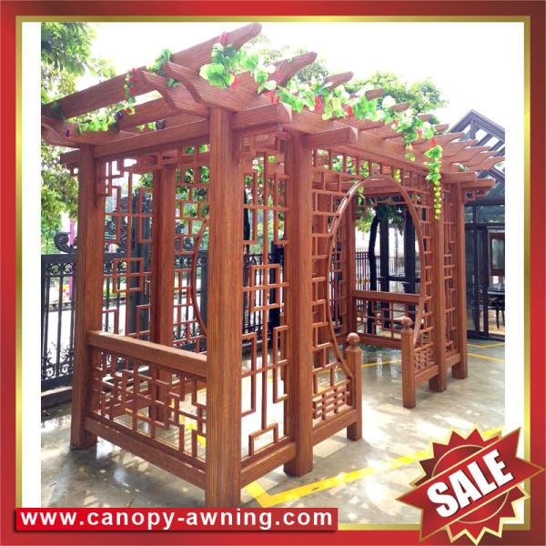 public outdoor garden park rest wood style aluminium aluminum metal grape trellis Pergola vine grids sunshade shelter