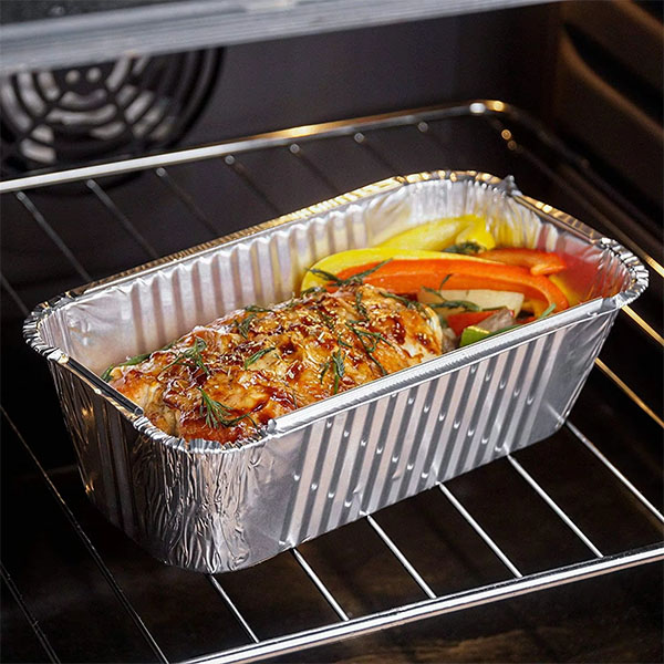 No 6A Recyclable Aluminum Foil Mini Loaf Pan 670ml Disposable Foil Tray Aluminum Foil Food Container with Plastic Lid