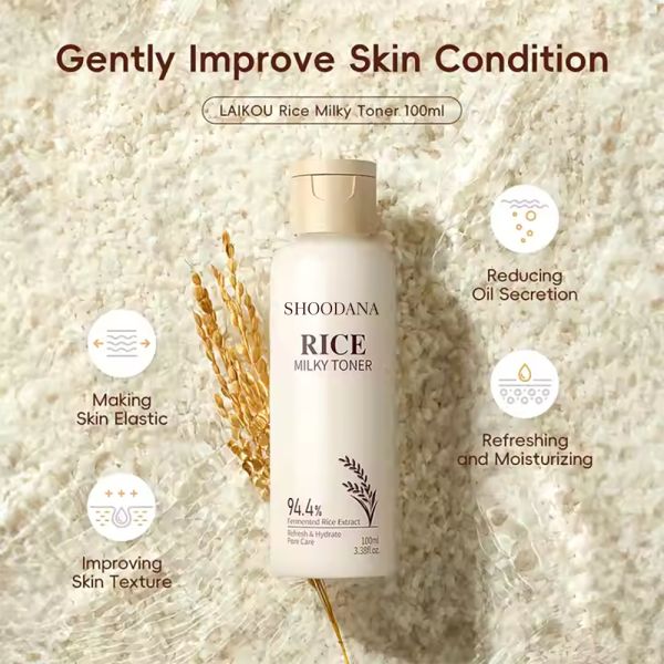 Productos orgánicos Tónico multifuncional para los poros Reduce la hidratación Balance de aceite calmante Refrescante para el rostro Tónico para la piel de arroz