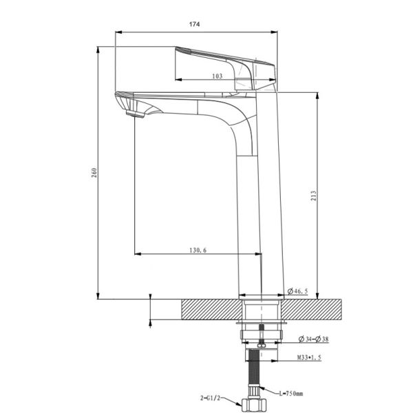 Extended Hot And Cold Faucet 30mm Ceramic Cartridge Brass Sink Faucet