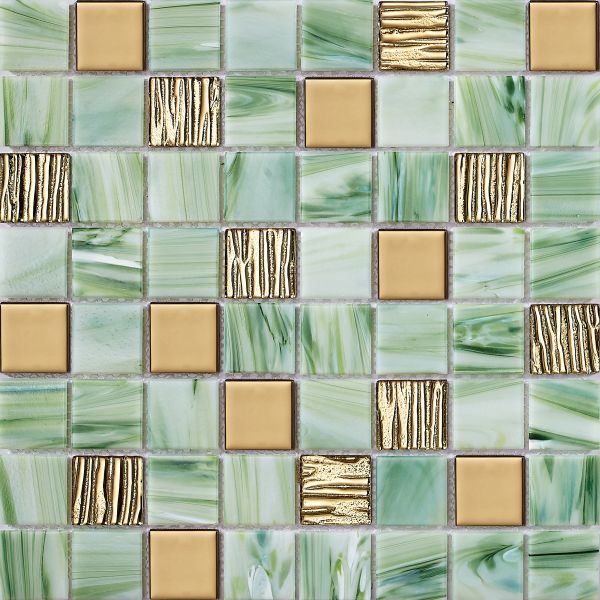 Mosaïques en verre vert résistant aux acides et antidérapant 304x304mm pour rénovation de murs intérieurs