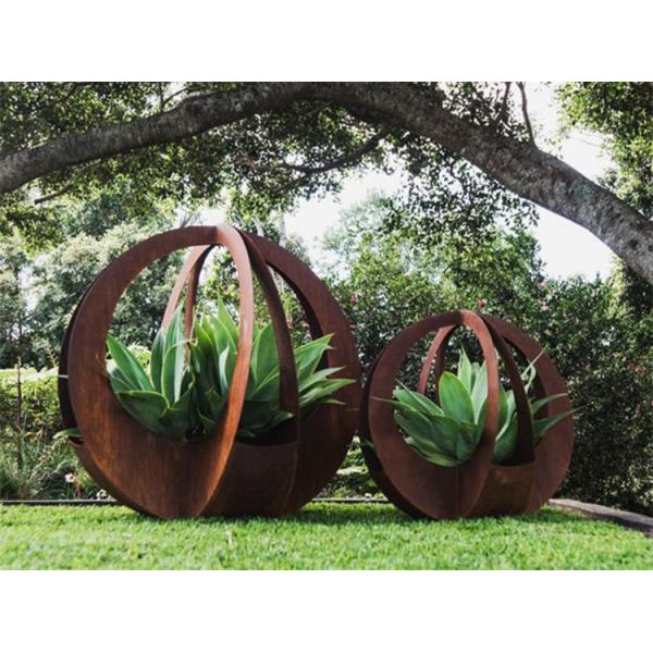 Большой на открытом воздухе декоративный ржавый цветочный горшок шарика лезвия Garen стали Corten металла