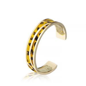 O ouro de couro do bracelete 14K do punho do leopardo amarelo chapeou o