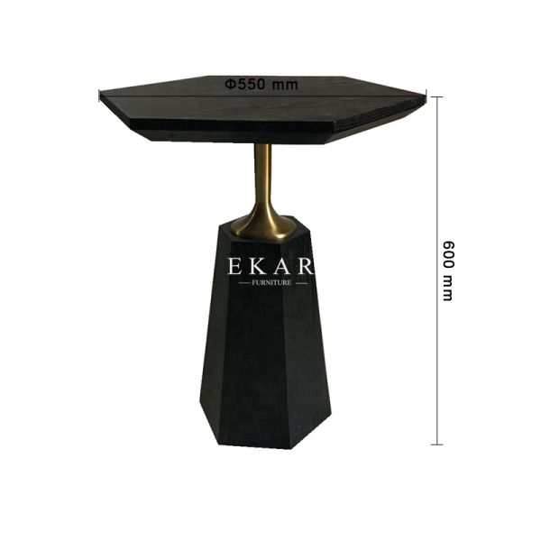 European Style Black Stainless Steel Walnut Side Table