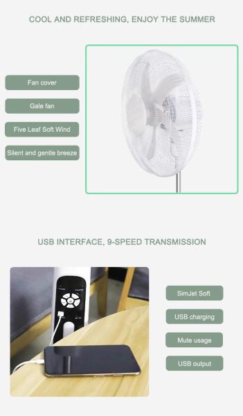 20W Solar Rechargeable Fan Built In LED Lighting 3 Speed Solar Floor Fan