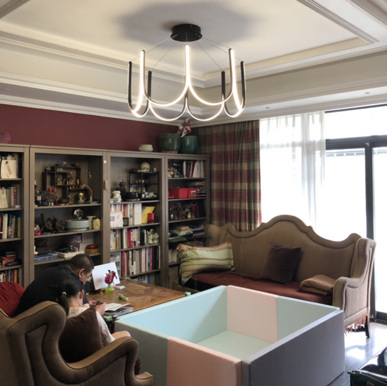 Aluminum Acrylic Black Color 600mm 800mm Modern Ring Chandelier