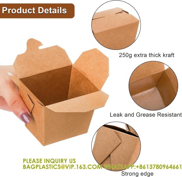 Takeout Boxes Paper, 8 OZ Take Out Food Container, Kraft Small To Go Box, Recyclable Brown Cardboard Food Pails