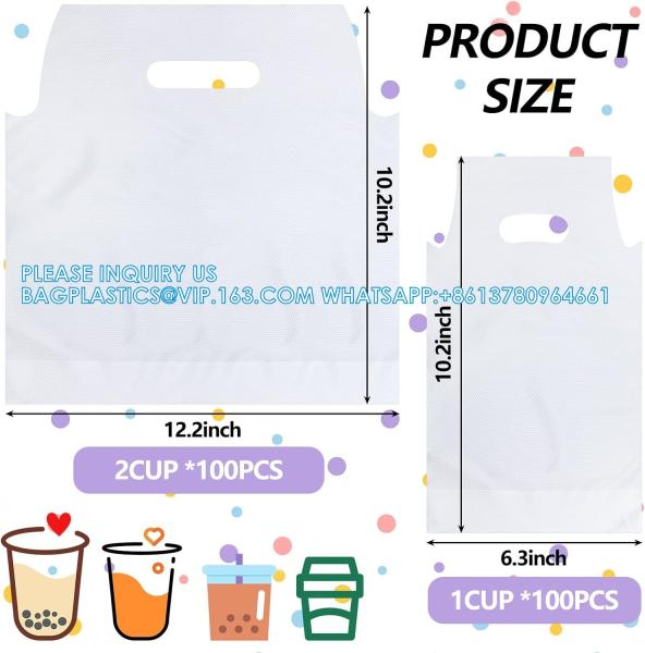 Drinking Handle Bags Cup Carrier With Handle Clear Plastic Packaging Bags For Delivery Hanging Hole Drink Bags