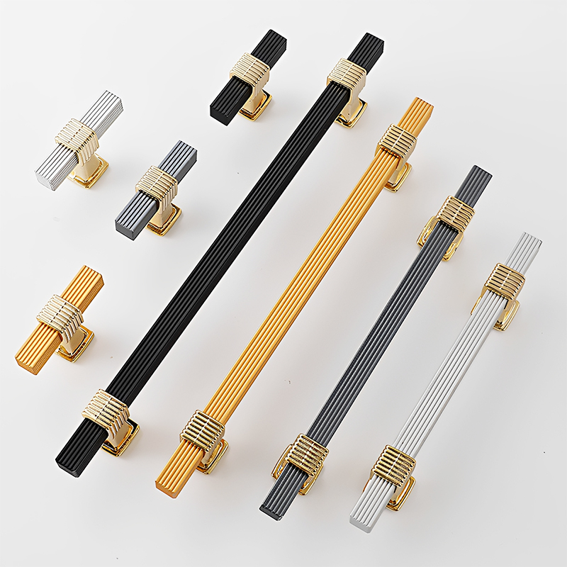 Modern Minimalist Two-Color Cabinet & Wardrobe Handle Perforated Spacing Grooved Aluminum Bar Drawer Pull for Furniture