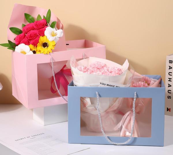 Simple Transparent Paper Tote Bag Window Flowers Valentine'S Day Gift Bag