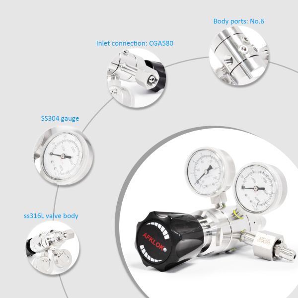 Nitrogen Helium Propane Gas Pressure Reducing Valve Stainless Steel High Pressure Dual Stage