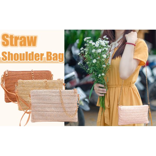 Womens Straw Clutch Bag Bohemian Summer Beach Straw Purse Zipper Wristlet Wallets For Women Clutch Makeup Bag with Zipper Durable Logo Pattern Flat Bag for Outdoor Activities