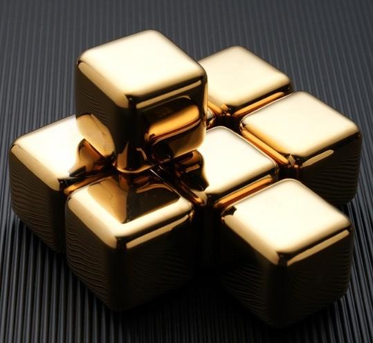 Whiskey Stainless Steel Stones Gift Set 8 Golden Ice Cubes Reusable Chilling Rocks