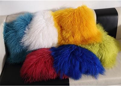 Red / Blue 18 Inch Long Sheep Fur Pillow , Mongolian Fur Outdoor Throw Pillows 