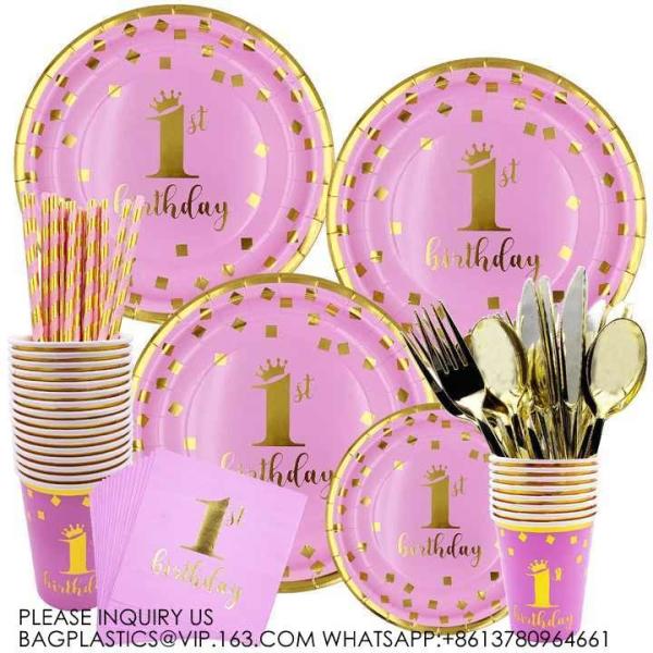 Baby'S Birthday Party Pink Paper Plate Napkin Cup Straw Tablecloth Decorative Birthday Party Supplies