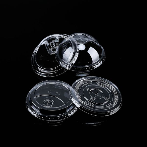 Disposable 90/92/95/98mm Plastic Flat Lids With Crossed Hole Clear Transparent