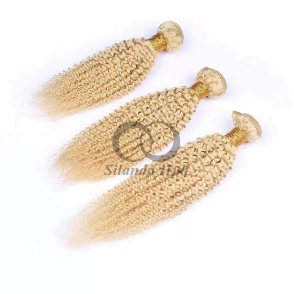 #613 Bleached Blonde Kinky Curly Remy Human Hair Bundles Sew In Weave Bundles Brazilian Bundle Deals