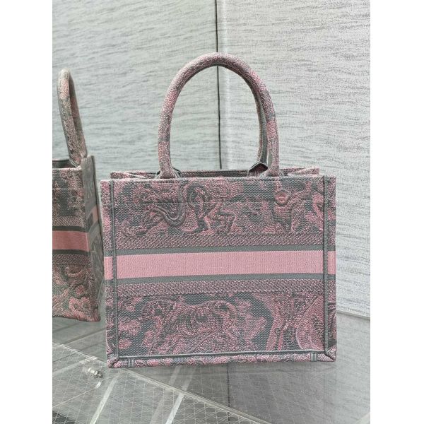 Pequeño Christian Dior Booktote Pink And Gray Toile De Jouy Sauvage Embroidery