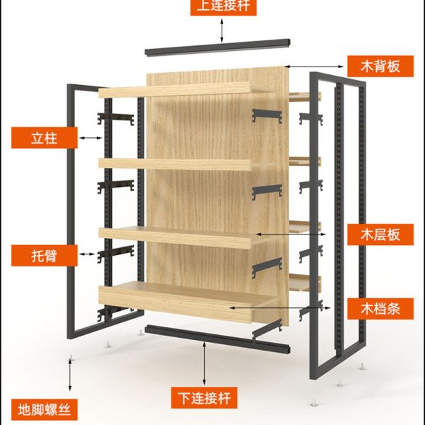 supermarket wooden display rack , Wooden Gondola Shelving Morden style