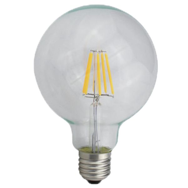 110 lm/w E26 E27 9W G125 G95 LED Filament Bulb with Dimmable Function and Amber Glass