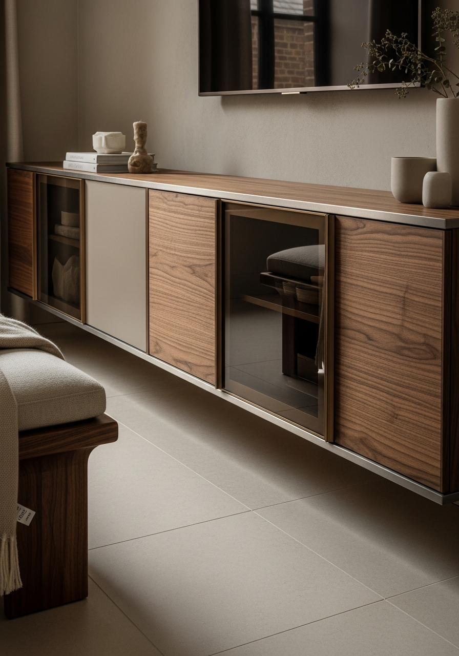 Hotel Atelier Walnut Media Console in 304 Stainless Steel