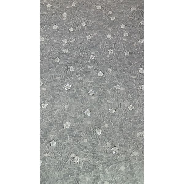 White French Chantilly Lace Fabric Luxury Sequin Lace for Evening Gowns and Couture Designs