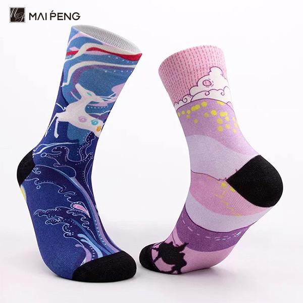 Custom Colorful 360 Digital Sublimation Blank Socks Polyester 3D Printed Socks
