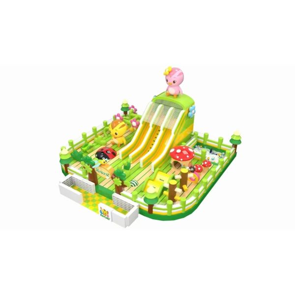 Farm Theme With Mushroom And Ladybug Inflatable Bouncy Slide Castle