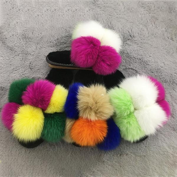 Factory Direct Sale Upper Multi-Color Splicing Women Shoes Pvc Soft Sole Furry Slippers