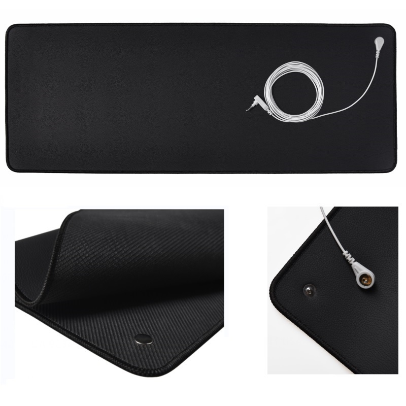 Wellness Earth Connected Mouse Pad Black Eco-Friendly Anti-Static ESD Conductive Rubber Mat Grounding Cord 25x68cm Home Office