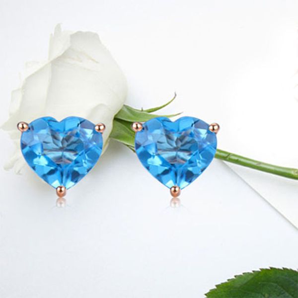 18K Rose Gold Blue Topaz Heart Shape Stud Earrings Women Jewelry(KE001BLUE)