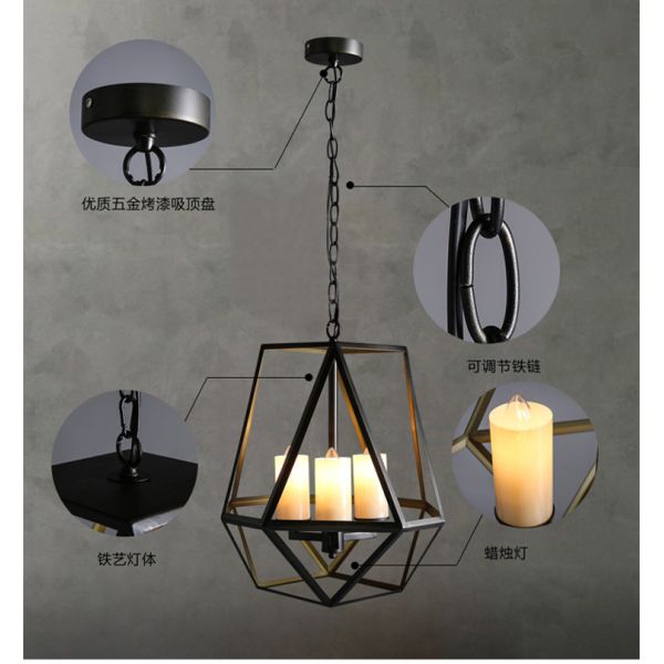 Vintage Retro Loft Industrial Black Painted Wrought Iron Bird Cage Chandelier(WH-CI-123)