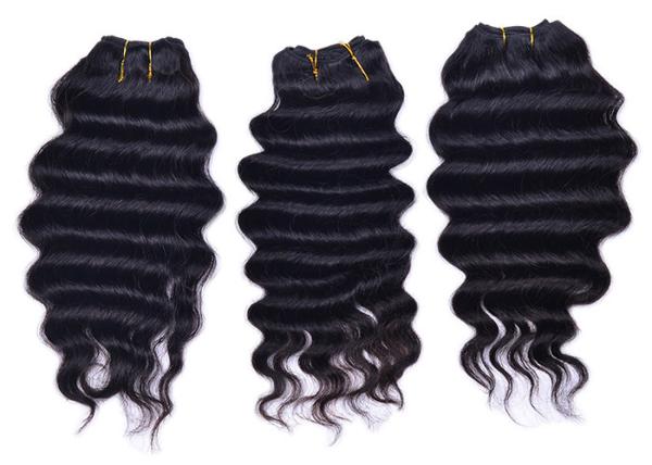 Grade 5A Virgin Brazilian Hair Extension Ocean Wave , Natural Black Human Hair