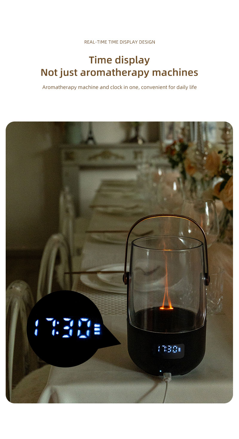 FUSMLI 3D Realistic Flame Aroma Diffuser 200ml Large Tank Quiet Operation with Type-C Charging Flame Humidifier