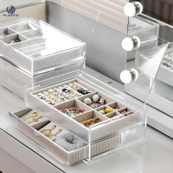 Rectangular Shape Stackable Acrylic Storage Box For Jewelry Customizable