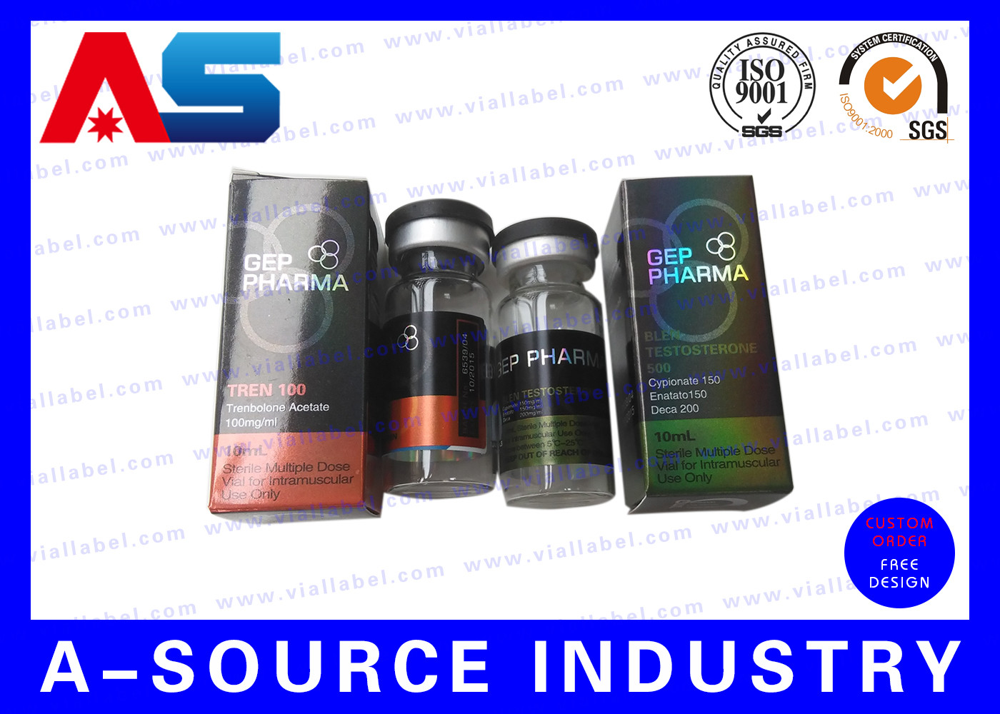 Коробка пробирок 10ml изготовленного на заказ тестостерона пустая, CMYK/цвет Panton контейнер 10 Ml
