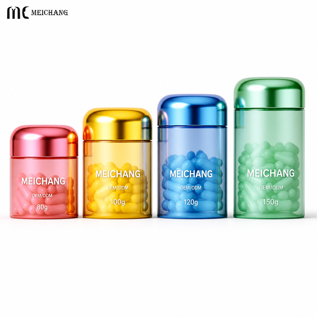2oz 3oz 4oz 5oz Custom Color Translucent PET Supplement Bottle with Screw Cap, Refillable Capsule & Vitamin Container(MC-P-561)