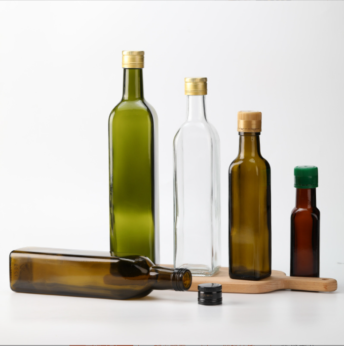 Прозрачная стеклянная крышка квадратная темно-зеленая стеклянная бутылка для оливкового масла 250 мл 500 мл 750 мл 1000 мл