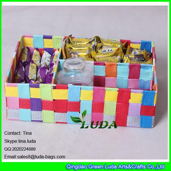 LDKZ-005 mixed summer color woven drawer ,pp yarn strap woven storage box  organizer