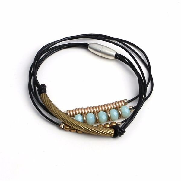 jewelry bracelet multi rows black real leather bio magnetic bracelet men, health magnetic jewelry men bracelet magnetic