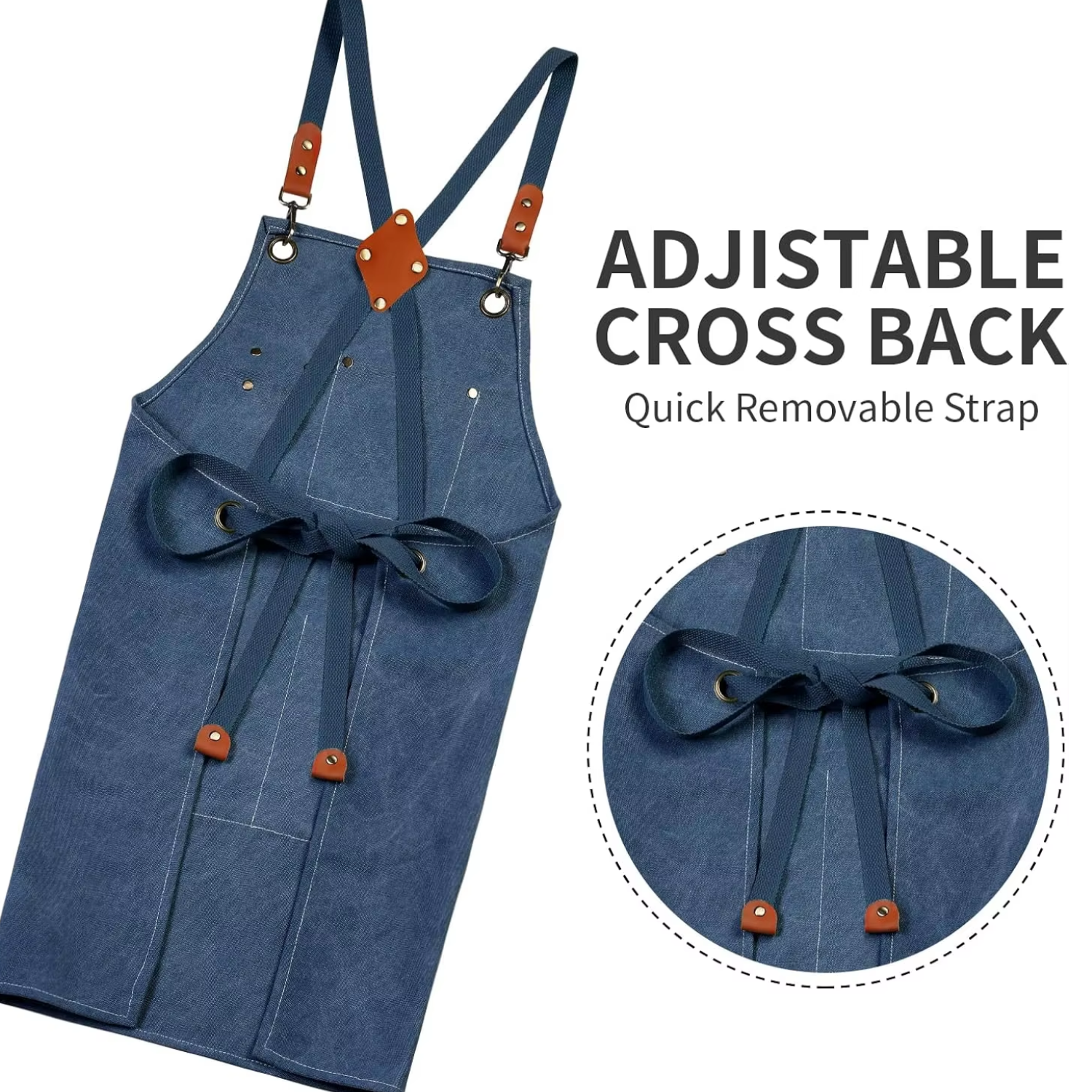 Aprons for Men Women with Oversized Pockets, 16-Ounce Cotton Canvas Cross Back Heavy Duty Work Apron Tool Apron (Navy Blue)
