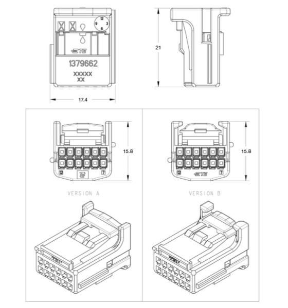 TE Connectivity AMP Connector TH 025 Connector System 12P Tab Housings 1379675-1,1379675-2,1379675-3,1379675-4,1379675-5