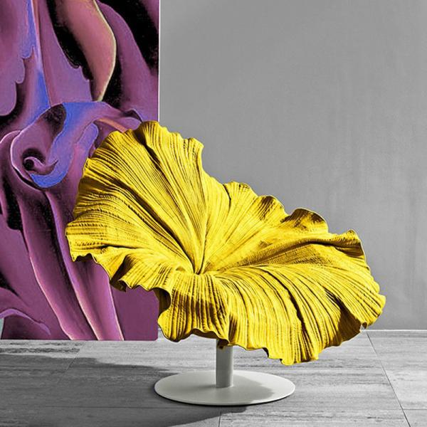 Art furniture decoration special design Rotatable yellow fabric flower shaped chair flocked cloth modern leisure chair